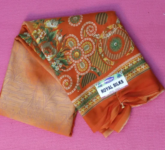 Rust Colour Printed Sarees